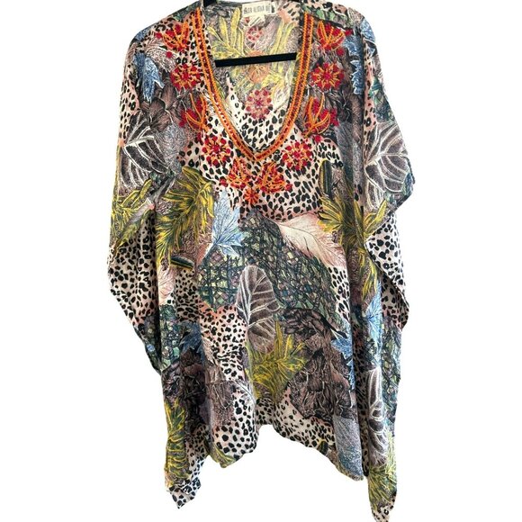 Sir Alistair Rai Women's Tropical Animal Print Poncho Plus Size Shirt Cover-Up - Picture 1 of 5